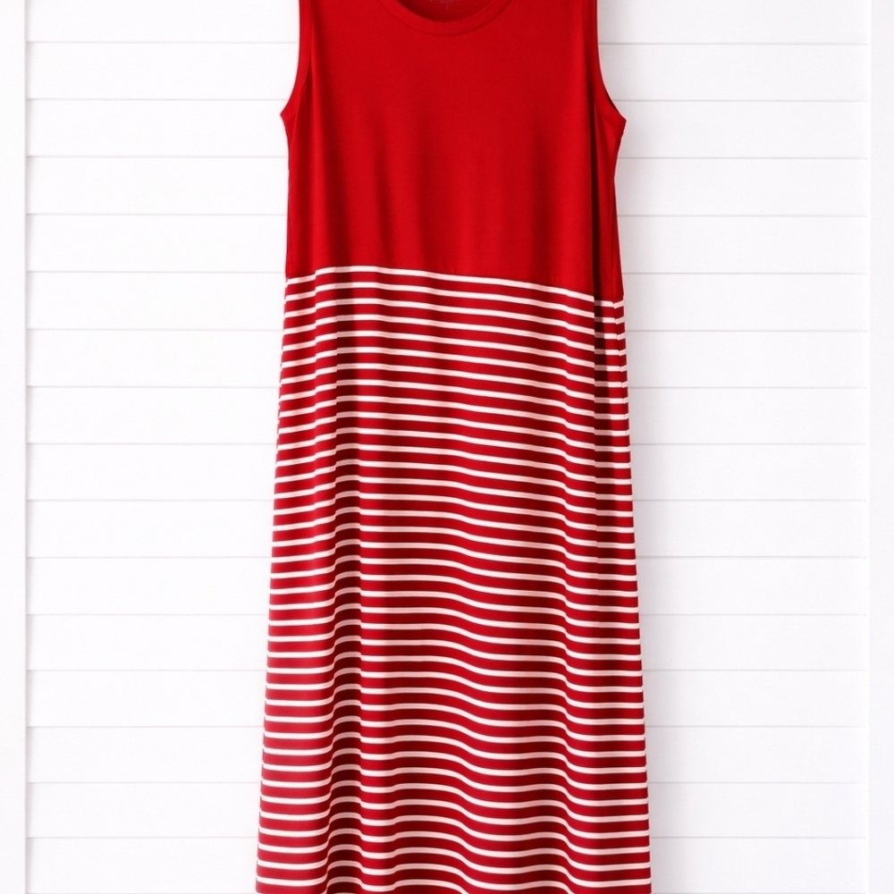 Cuddl Duds Coastal Red Stripe Maxi Dress  Sleeveless Comfort 3X